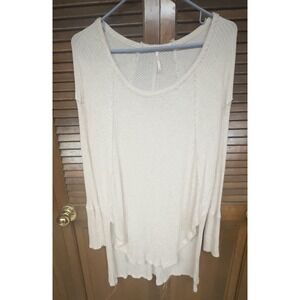 Free People Women's Waffle Knit Thermal Tunic Too Cream M High Low Boho Layered